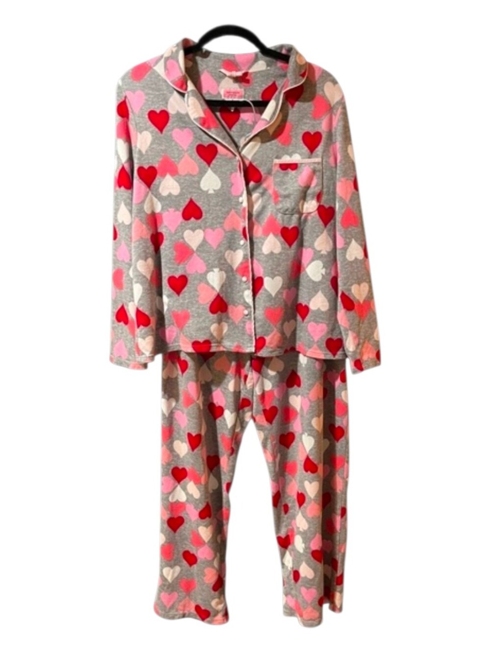 Kate Spade New York Heart & Spade 2pc Pajama Set Grey And Pink Size Large - Picture 2 of 16